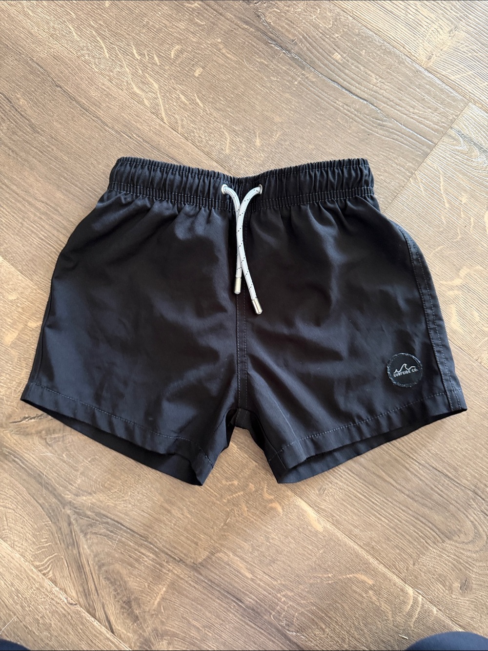 Kids Black Swim Trunks with White Drawstring